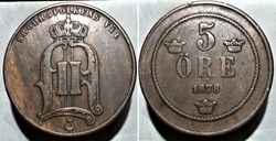 Oscar II of Sweden - 5 Öre 1878