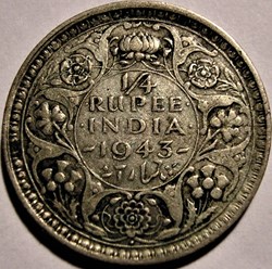 George VI - 1/4 Rupee 1943 Bombay - British India (ex.2)