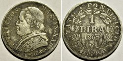 Pio IX, Papa - 1 Lira 1867, Anno XXII - Vaticano (ex.2)