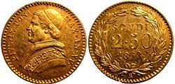 Pio IX, Papa - 2.5 Scudo 1860, Anno XV - Vaticano