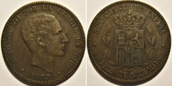 1877 - Barcelona 10 Centimos - Alfonso XII de España