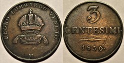 1850 Regno Lombardo-Veneto, 3 Centesimi Milano - Franz Joseph I