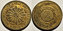 Uruguay - 2 Centésimos 1869 Heaton (ex.2)