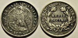 Chile - Medio Decimo 1892/72 Santiago - Overdate & Overstrike