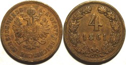 Franz Joseph I - 4 Kreuzer 1861 Vienna, Austrian Empire