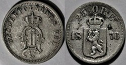 Oskar II - 25 Øre 1876 Norway