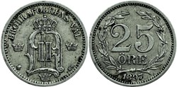 Sweden - Oskar II - 25 Öre 1897