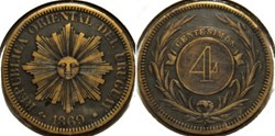 Uruguay - 4 Centésimos 1869 (ex.2)