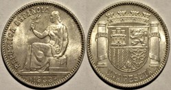 1933- Una Peseta - Second Republic of Spain (ex.2)
