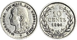 Wilhelmina of Nederland - 10 Cents 1896 (ex.2)