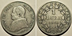 Pio IX, Papa - Small Bust 1 Lira 1866, Anno XXI - Vaticano
