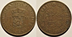 Wilhelmina of Netherlands - 2- 1/2 Cents 1914, Dutch East Indies
