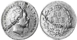 Sweden - Oscar I - 25 Öre 1859/8 - Overdate