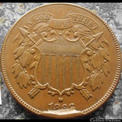 1866 Two Cents - Cuds, Die Break, Extra Metal error