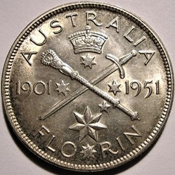 George VI - One Florin 1951, 50 Years of Federation - Australia