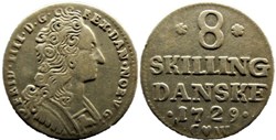 Frederik IV Denmark - 8 Skilling Dansk 1729