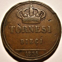 1835 Royaume de Naples, 10 Tornesi - Ferdinando II