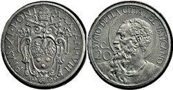 Pio XI, Papa - 20 Centesimi 1929, San Paolo - Vaticano