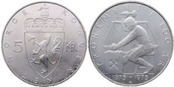 Olav V of Norway - 5 Kroner 1875-1975 - Krone Currency Anniversary
