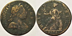 1775 Half Penny No Regal - George III of Great Britain (ex.19)