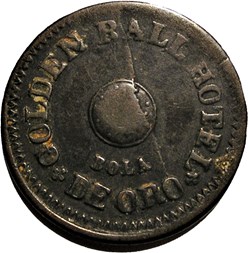 Peru, Lima - Medio Real Token 19th C. - Golden Ball Hotel, Bola de Oro