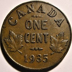 George V - 1 Cent 1935 - Double 5 (ex.2)