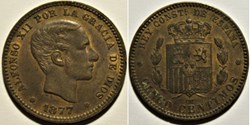 1877 - Barcelona, 5 Centimos - Alfonso XII de España