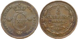 Sweden - Karl XIV Johan - 1/6 Skilling 1840 Overdate
