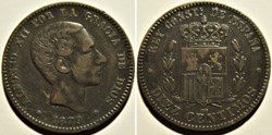 1879 - Barcelona 10 Centimos - Alfonso XII de España (ex.2) Repunched Date