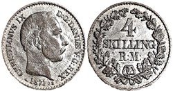 Christian IX Denmark - 4 Skilling Rigsmont 1871