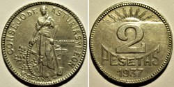 1937 - 2 Pesetas Asturias and Leon - Second Republic of Spain