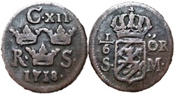 Sweden, Karl XII - 1/6 Öre 1718 - Overdate