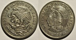 México 1964 - 50 Centavos, Cuauhtémoc - E.U Mexicanos