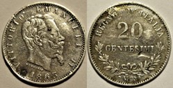 1863 Royaume d'Italie, 20 Centesimi, Milano - Vittorio Emanuele II (ex.2)