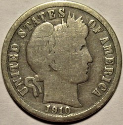 1910 Dime - Date in denticles