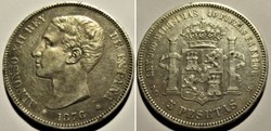 1876 - 5 Pesetas - Alfonso XII de España (ex.2)