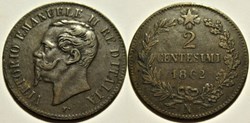 1862 Royaume d'Italie, 2 Centesimi, Napoli - Vittorio Emanuele II - Error