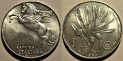 1950 Italy, 10 Lire, Roma - Pegasus