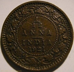 George V - 1/12 Anna 1921 Calcutta - British India Empire