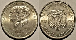 1975 - 100 Pesos Bolivianos - 150th. Anniversary of Independence