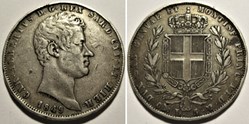 1849 Regno di Sardegna - 5 Lire, Genova - Carlo Alberto di Savoia