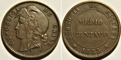 Chile - Medio Centavo 1883/73 Santiago - Overdate
