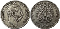 Albert I - 5 Mark 1876, Kingdom of Saxony
