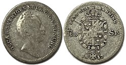 Sweden - Oscar I - 1/16 Riksdaler Specie 1852