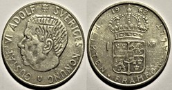 Gustaf VI Adolf of Sweden - 1 Krona 1968