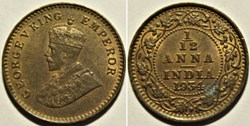 George V - 1/12 Anna 1934 Calcutta - British India Empire