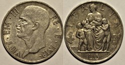 1937 Royaume d'Italie, 5 Lire, Roma - Vittorio Emanuele III