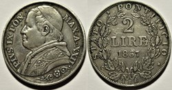 Pio IX, Papa - 2 Lire 1867, Anno XXII - Vaticano - Die Clash