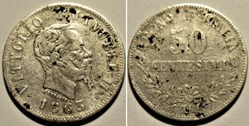 1863 Royaume d'Italie, 50 Centesimi, Torino - Vittorio Emanuele II