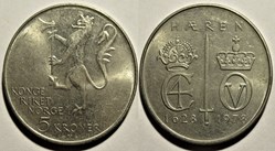 Olav V of Norway - 5 Kroner 1628-1978 - Anniversary of Norwegian Army